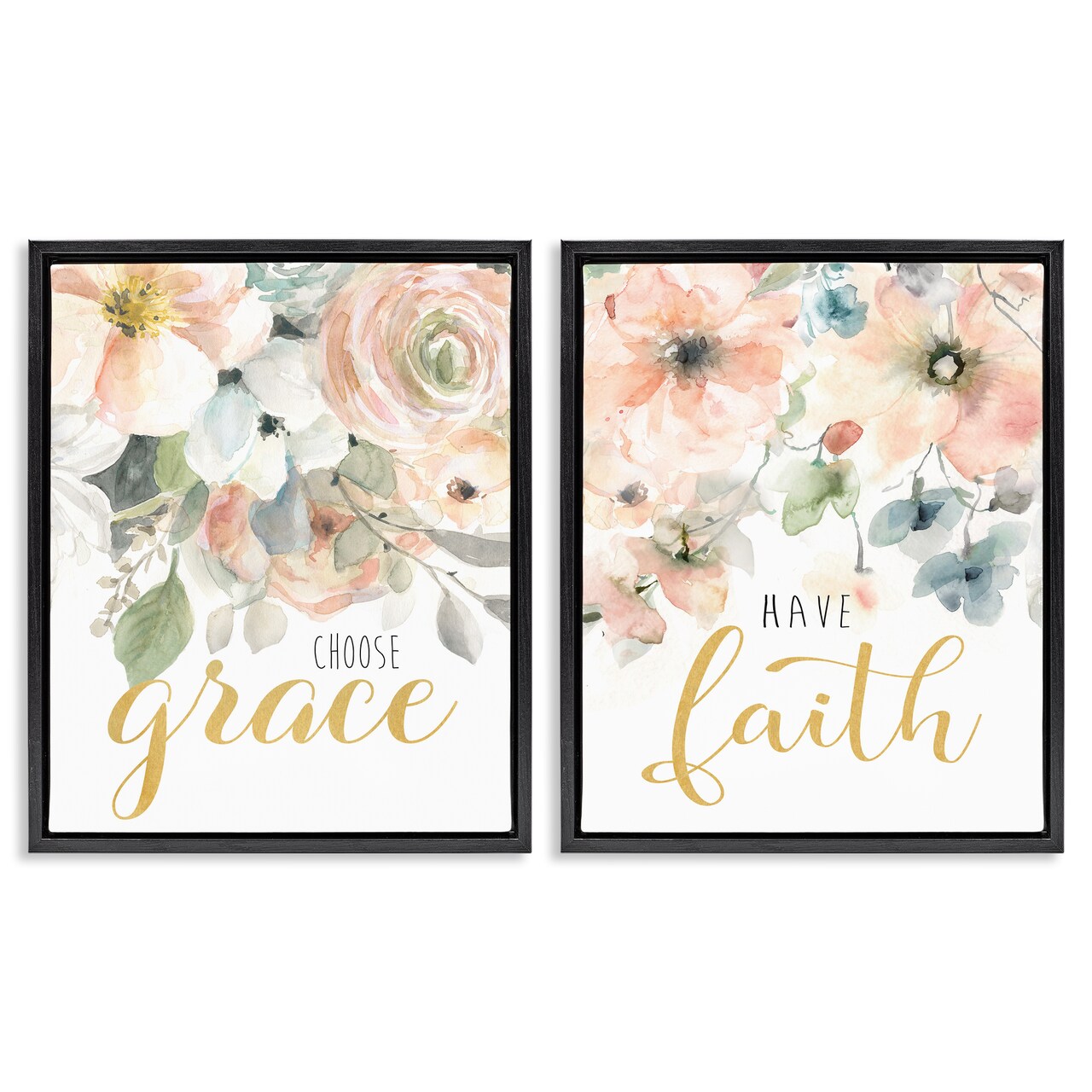 Stupell Industries Spiritual Phrases on Florals 2pc Floating Frame Set Design by Carol Robinson